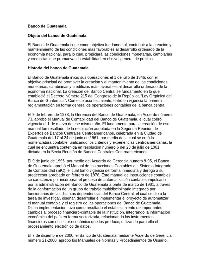 Historia y Funciones del Banco de Guatemala | PDF | Bancos | normas ...