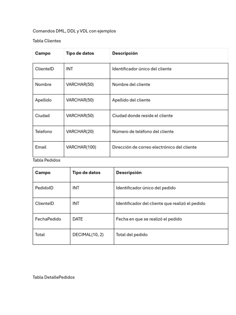 Comandos DML, DDL y VDL en SQL | PDF | Gestión de datos | Gestión de ...
