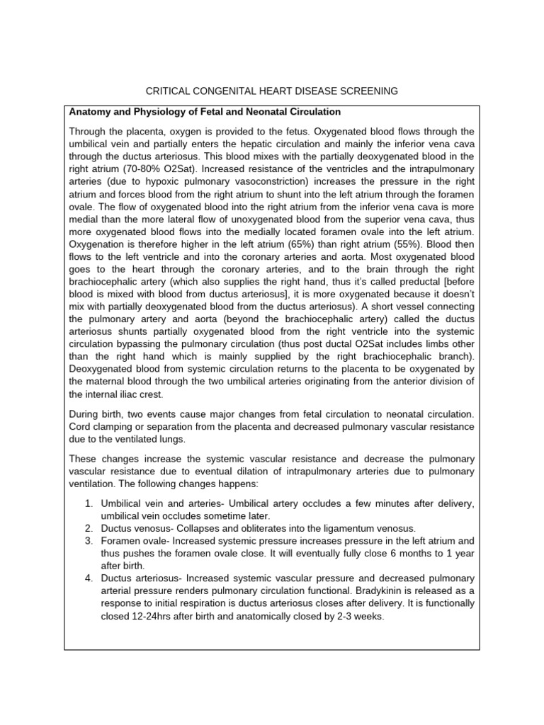 Critical Congenital Heart Disease Screening | PDF | Atrium (Heart ...