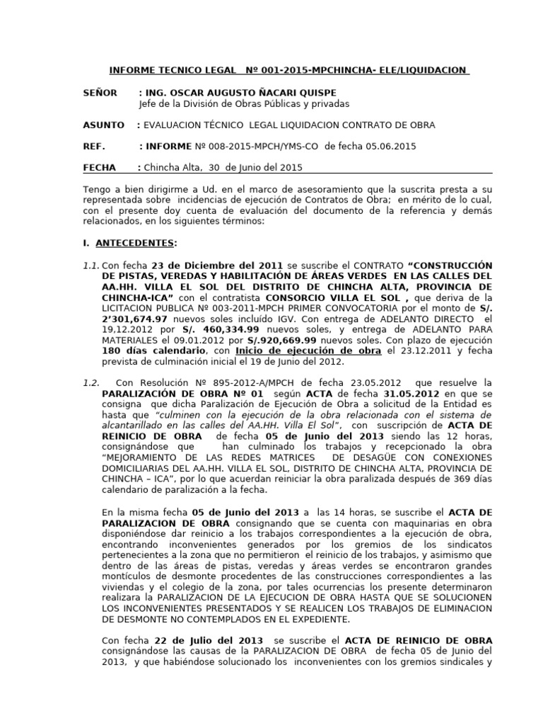 Evaluación Legal de Liquidación de Obra | PDF | Regulación | Derecho ...