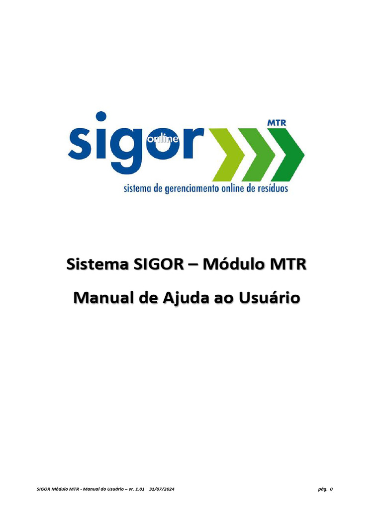 Manual do Usuário SIGOR Módulo MTR | PDF | Desperdício | Fazer login