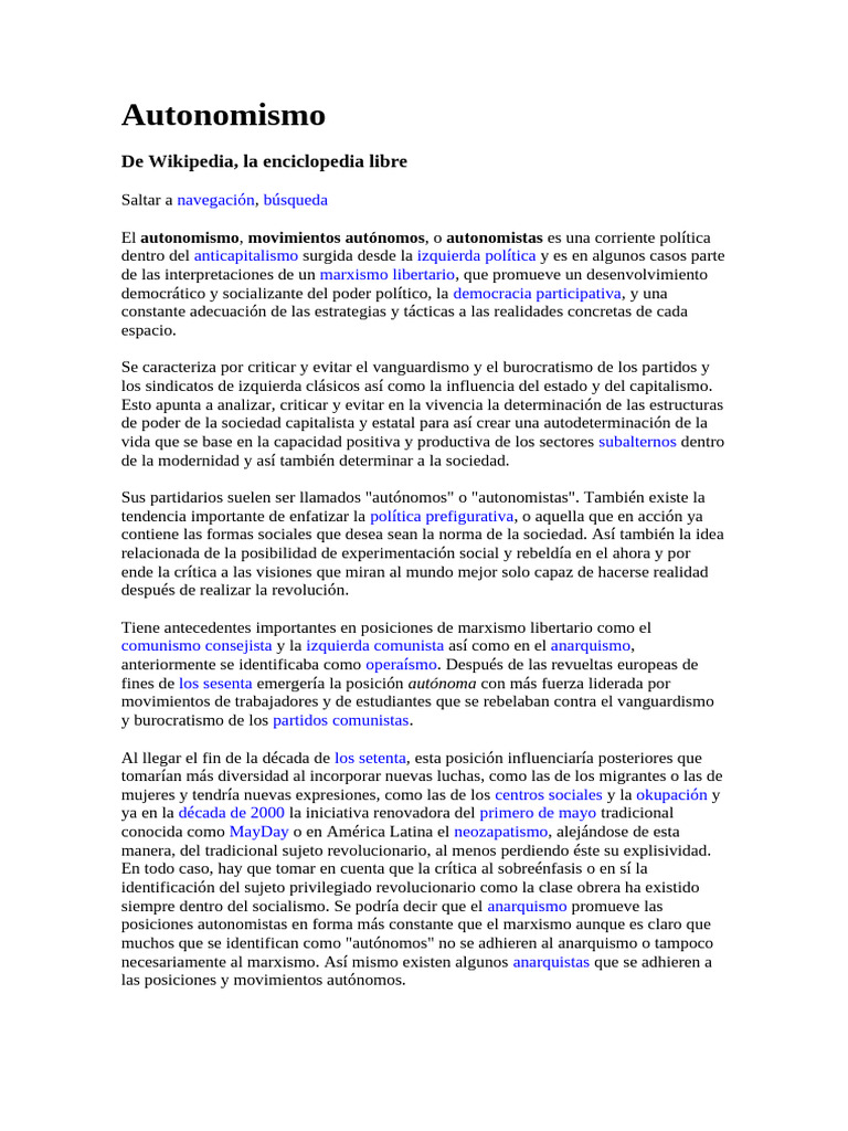 Autonomismo | PDF | Socialismo libertario | Comunismo