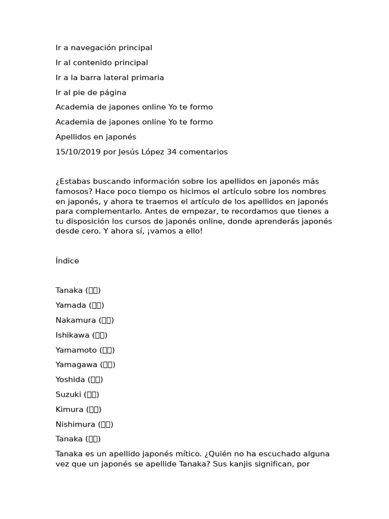 Lista de Apellidos Japoneses | PDF | Kanji | Ortografía