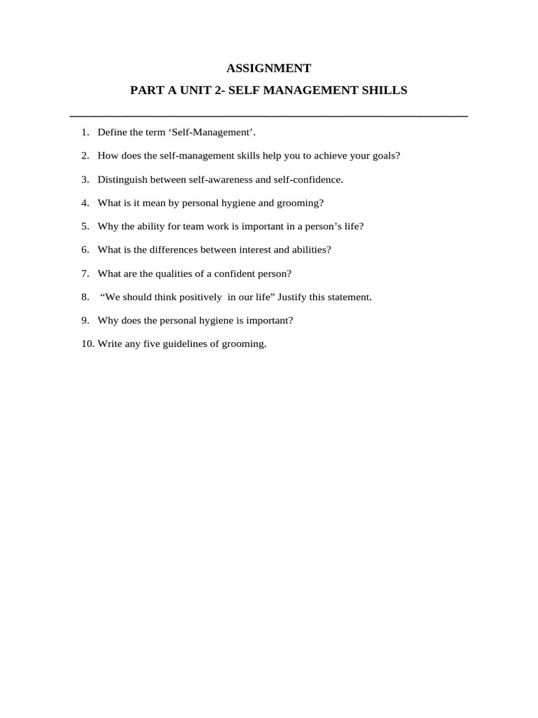 self-management-class-9-assignment-pdf