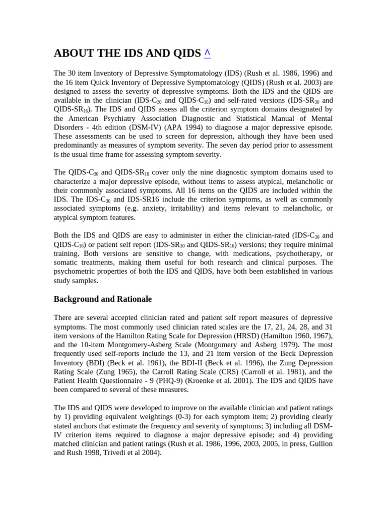 Understanding IDS and QIDS for Depression | PDF | Major Depressive ...