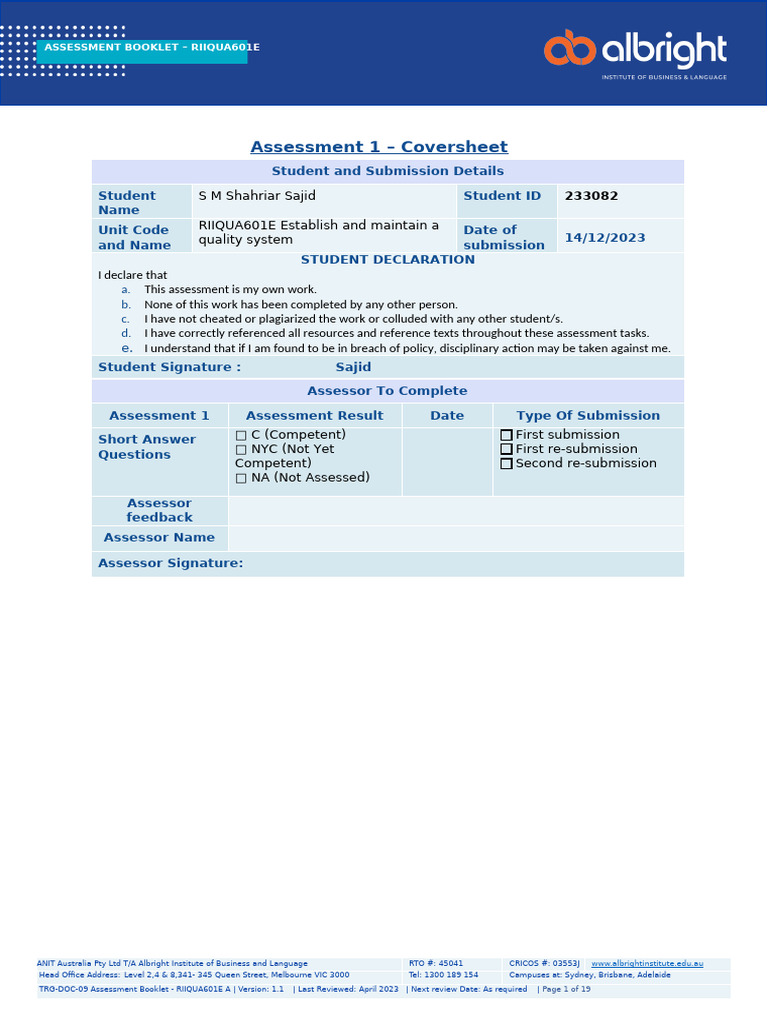 Assessment 1 - 29-04-2023 - 06 - 28 - 40 | PDF | Risk Management ...
