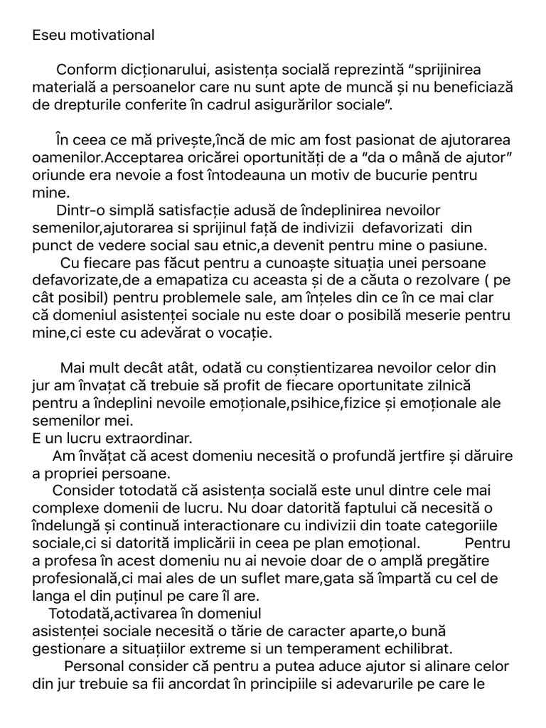Asistenta Sociala - Eseu Facultate | PDF