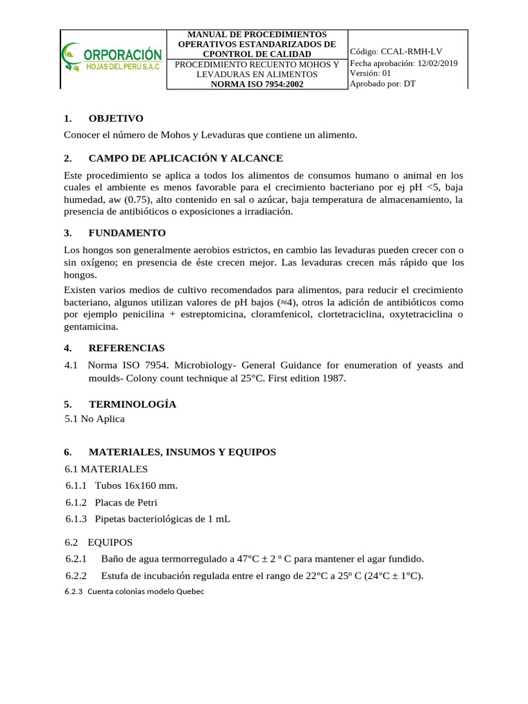 Recuento de Mohos y Levaduras ISO 7954 | PDF