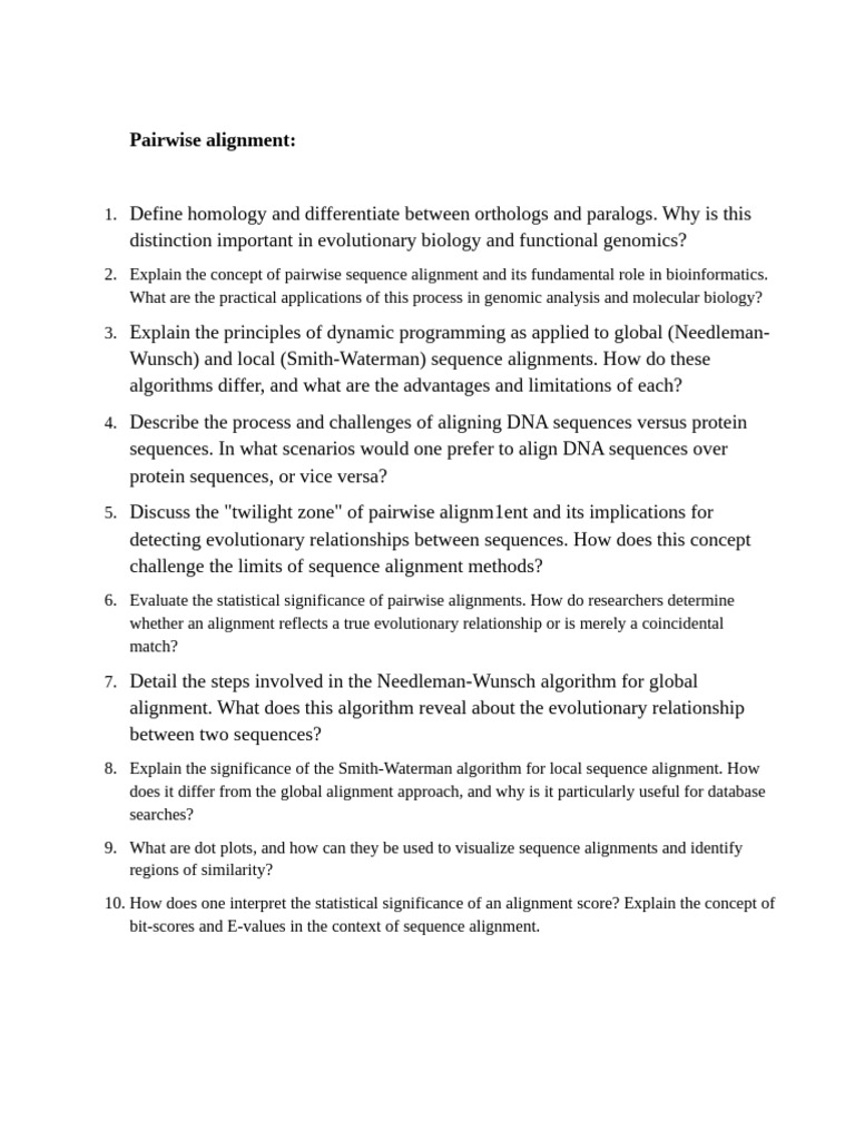 Pairwise Alignment and GenBank Insights | PDF | Phylogenetic Tree ...