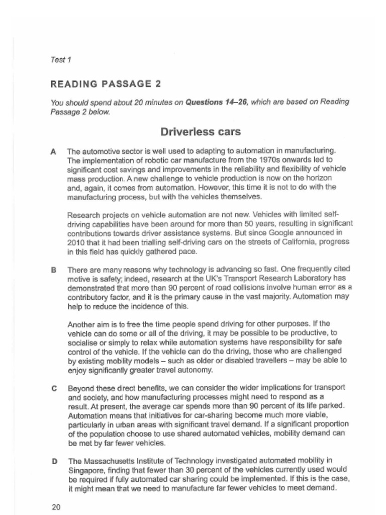 Cam 15 Test 1 Passage 2 Driverless Cars Pdf