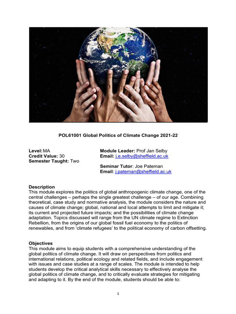 Global Politics of Climate Change Module | PDF | Climate Change ...