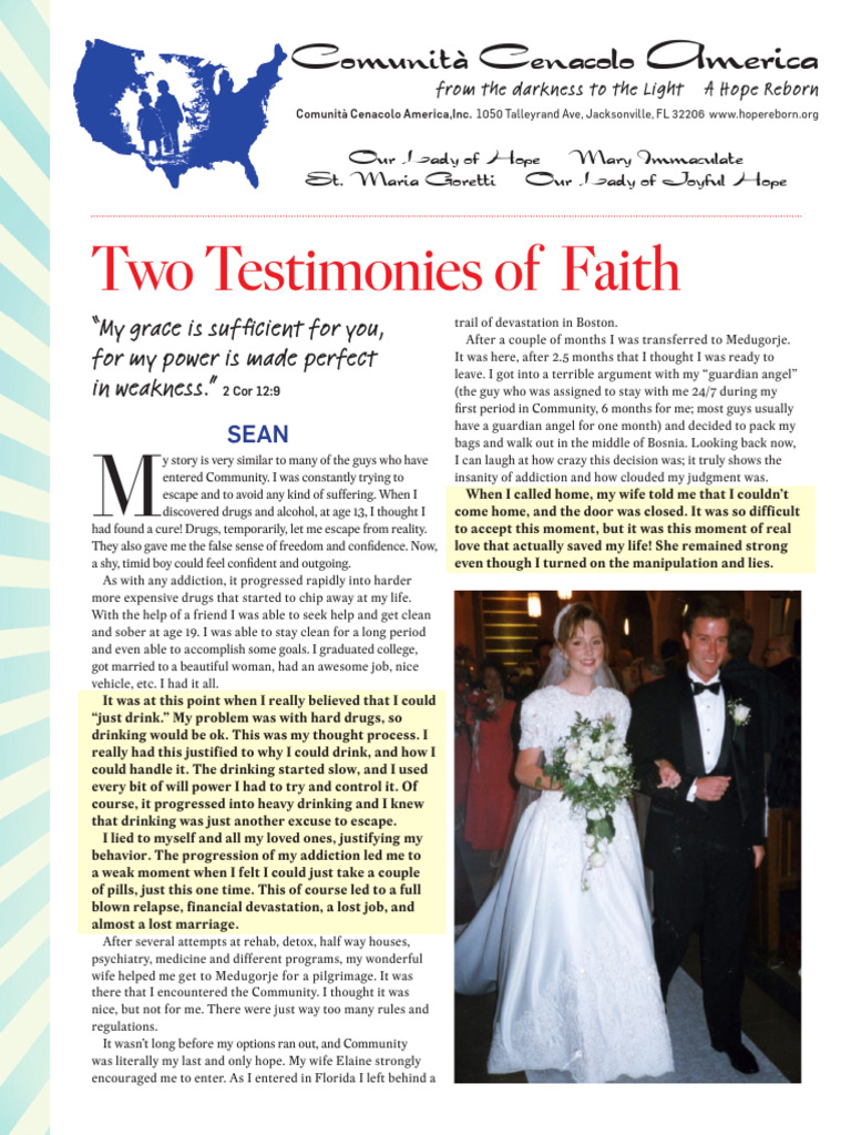 Two Testimonies of Faith - Comunità Cenacolo America-1 | PDF | Prayer ...