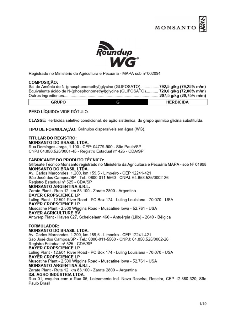 Roundup WG | PDF | Umidade | Agricultura