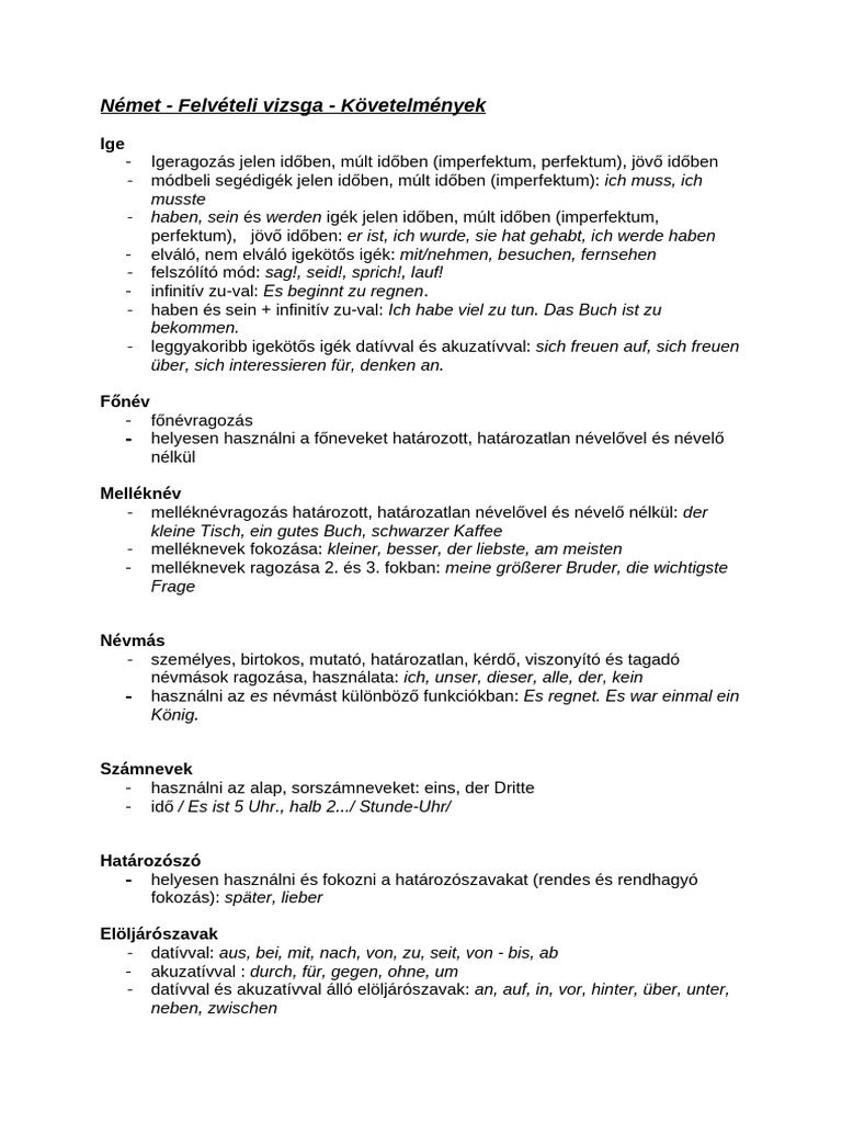 Nemet felveteli kriteriumok magyarul pdf