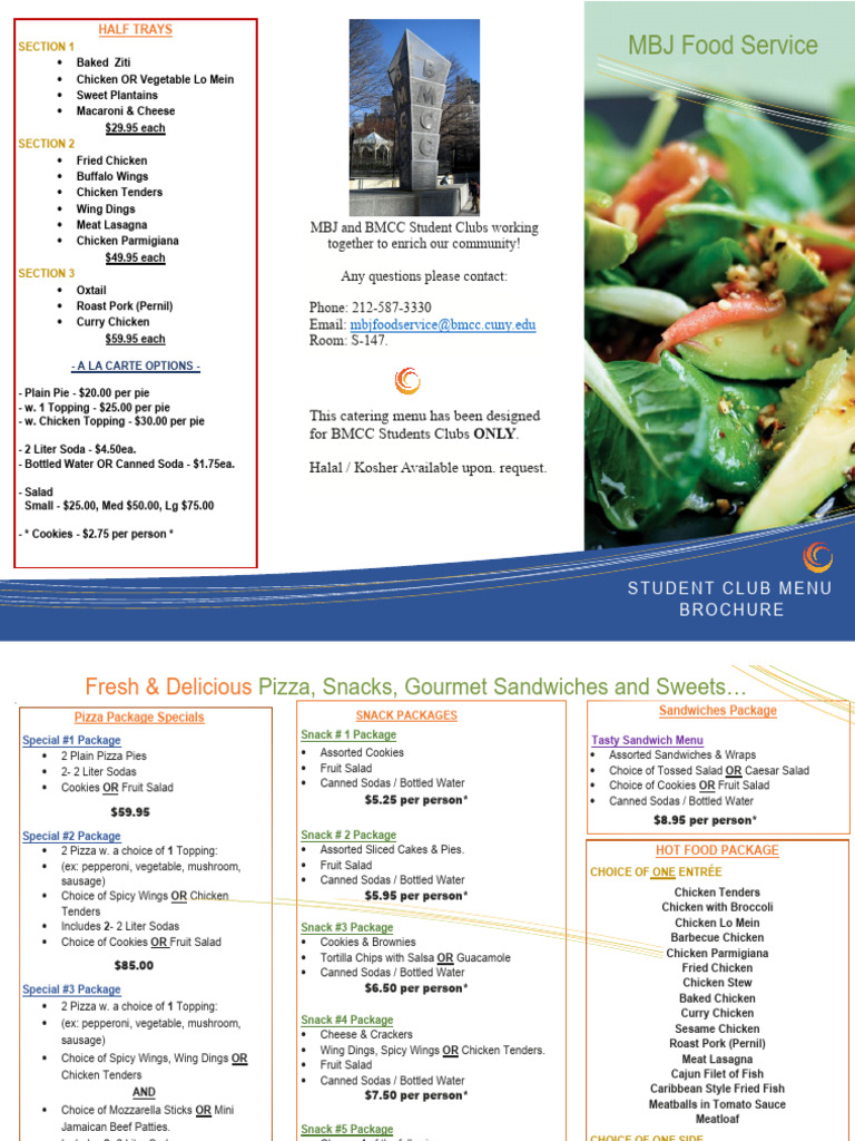 BMCC Student Club Catering Menu | PDF | Sausage | Western Cuisine
