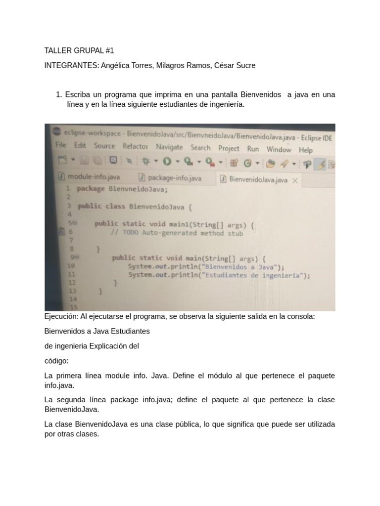 Grupo1 Taller1 | PDF | Java (lenguaje de programación) | Tipo de datos