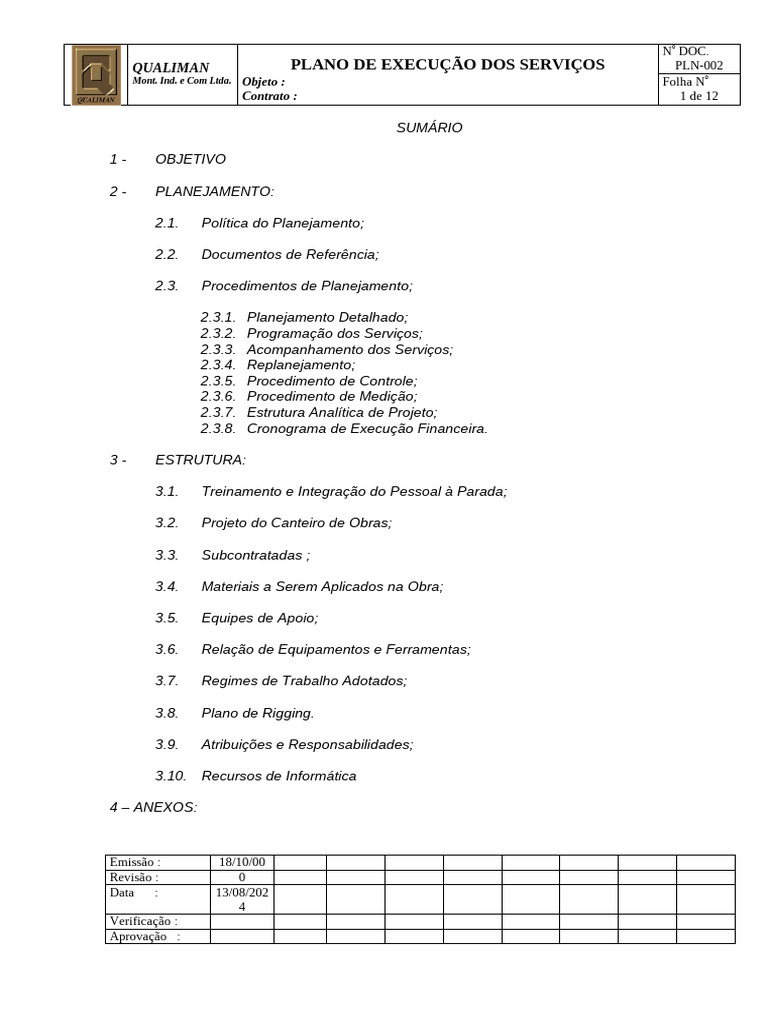 Qlm-Pln-002-Plano de Execução Do Planejamento | PDF | Planejamento | Almoço