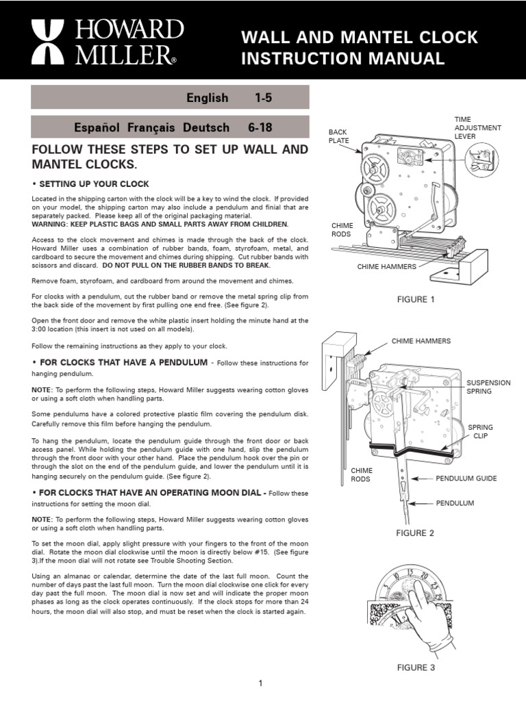 Howard Miller Wall Clock Mantel Clock Manual | PDF | Clock | Pendulum