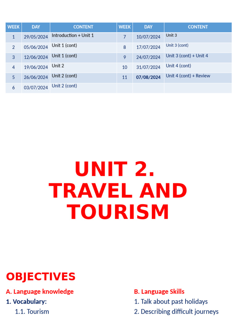 Travel and Tourism Course Schedule | PDF