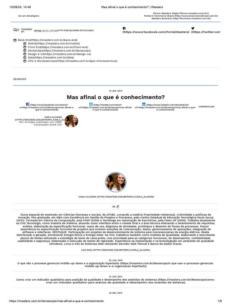Mas Afinal o Que É Conhecimento - Imasters | PDF | Conhecimento ...