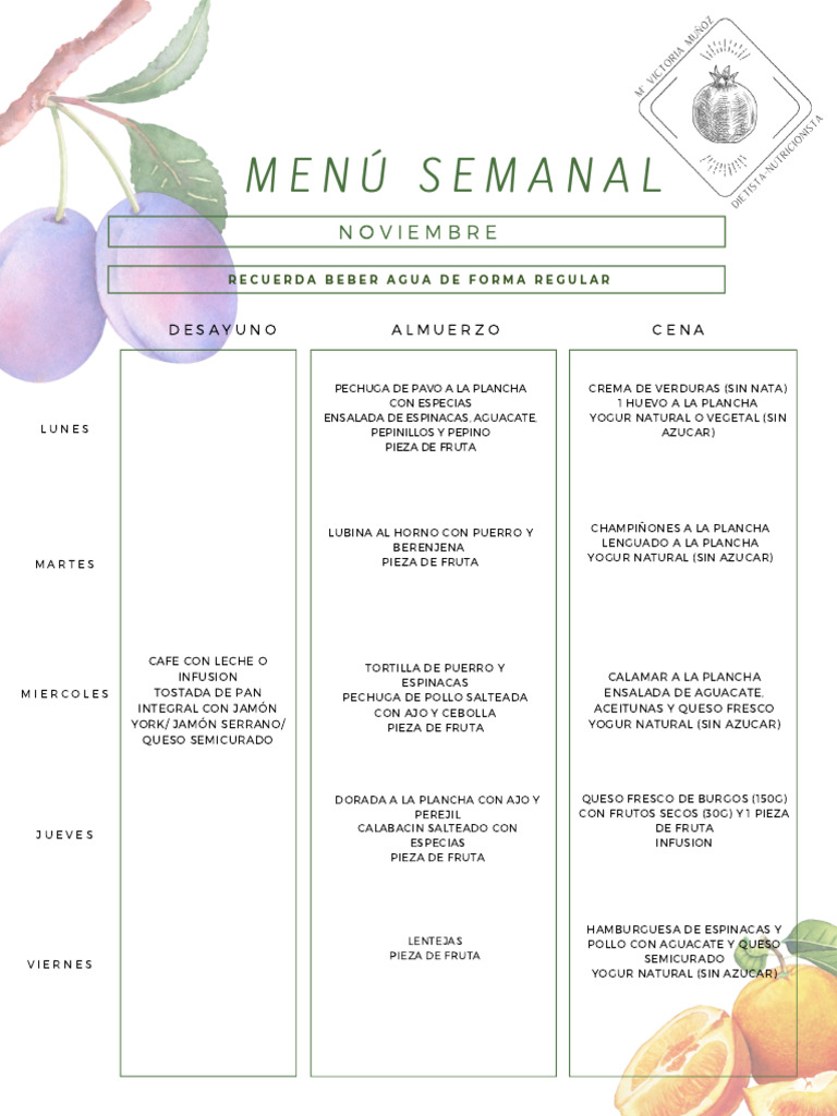 Menú Semanal Saludable de Noviembre | PDF | ensalada | Almuerzo