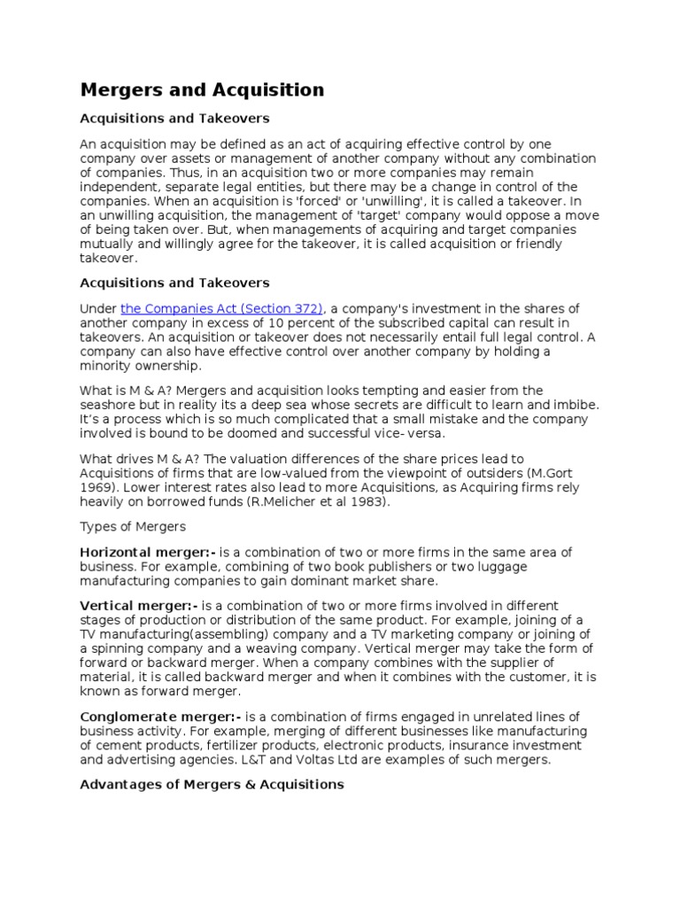 Mergers and Acquisition | PDF | Mergers And Acquisitions | Joint Venture