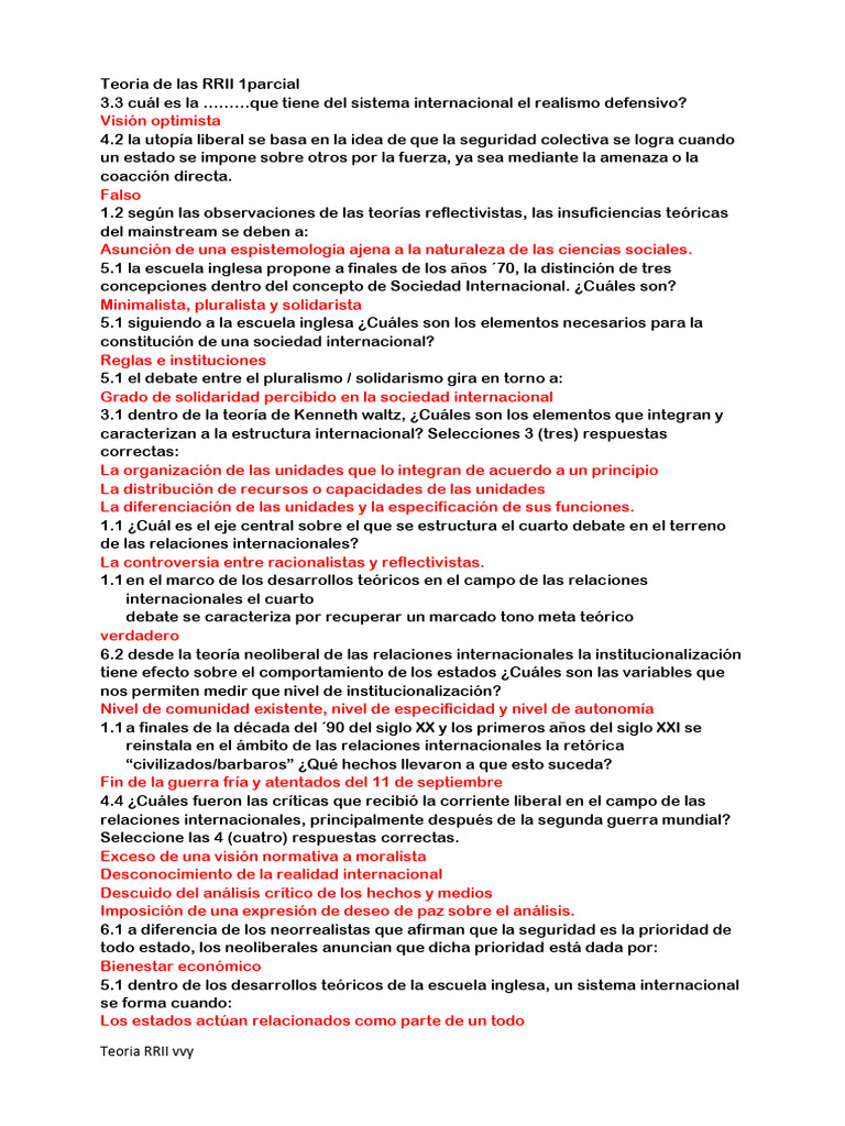 Teoria de Las RRII 1parcial | PDF | Teoría | Educación en artes liberales