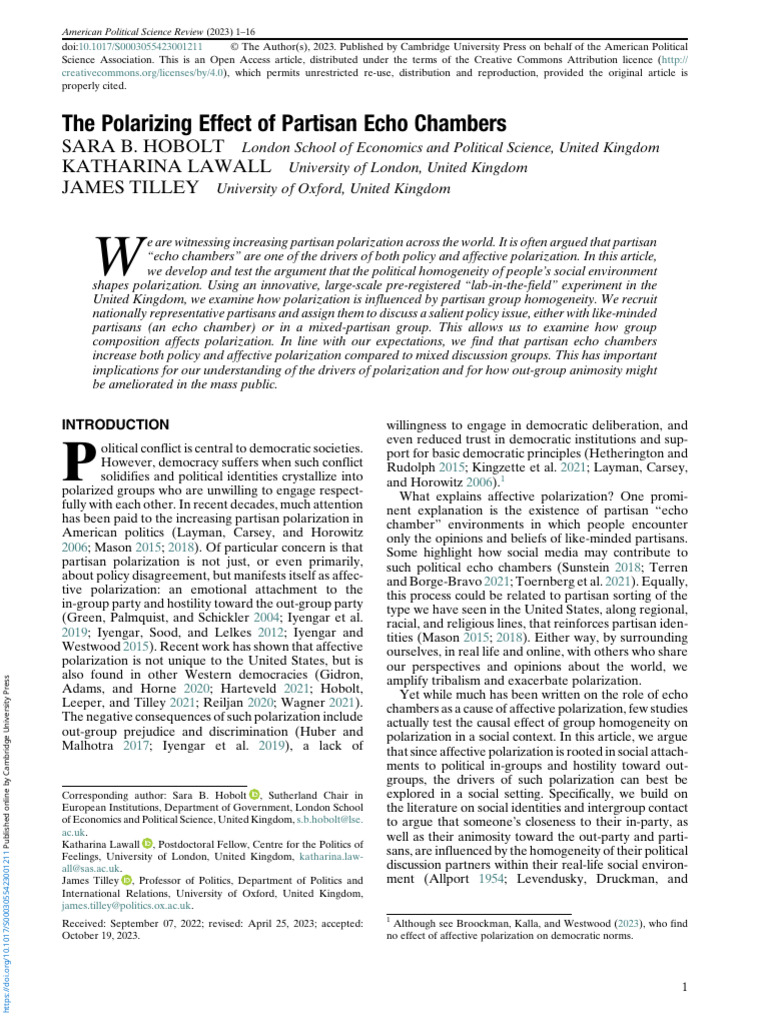 Echo Chambers in Political Science | PDF | Prejudices | Social Media