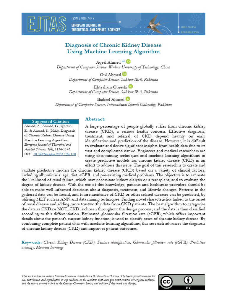 Diagnosis of Chronic Kidney Disease Using Machine | PDF | Chronic ...
