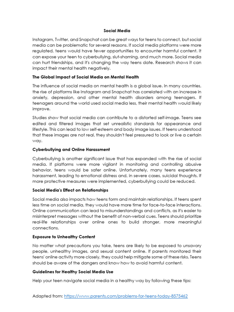 Social Media's Impact on Teen Mental Health | PDF | Social Media ...