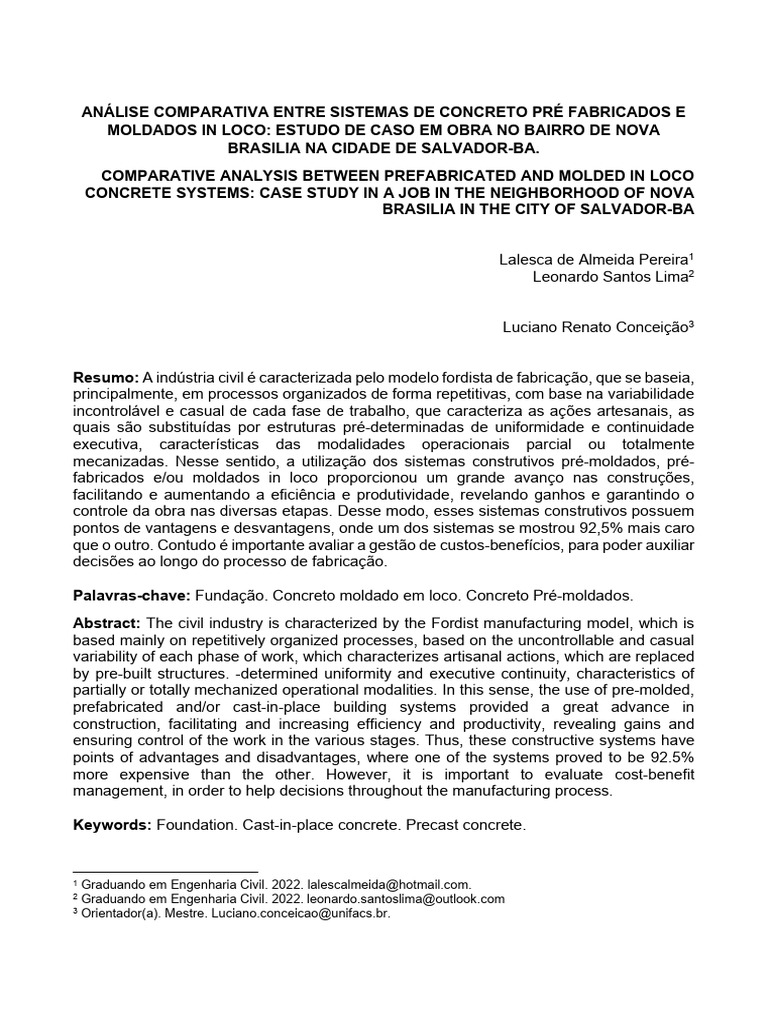 Análise de Concreto Pré-fabricado vs In Loco | PDF | Brasil | Despesa