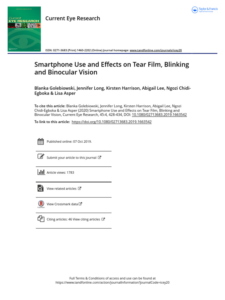 Smartphone Impact on Ocular Health | PDF | Human Eye | Visual Acuity