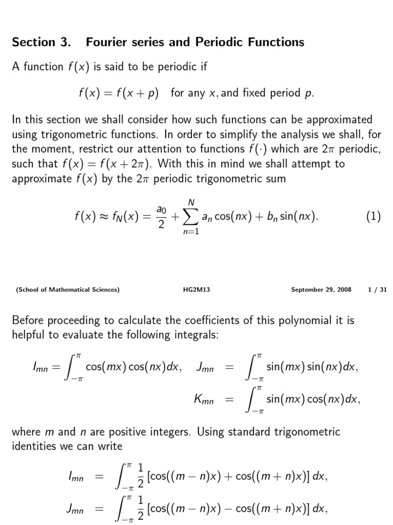 Fourier Series and Trigonometric Identities | PDF | Fourier Series ...