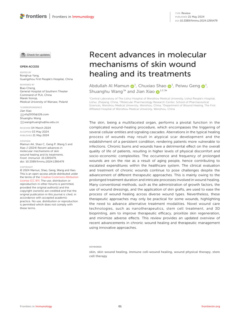 Recent Advances in Molecular Mechanisms of Skin Wound Healing and Its ...