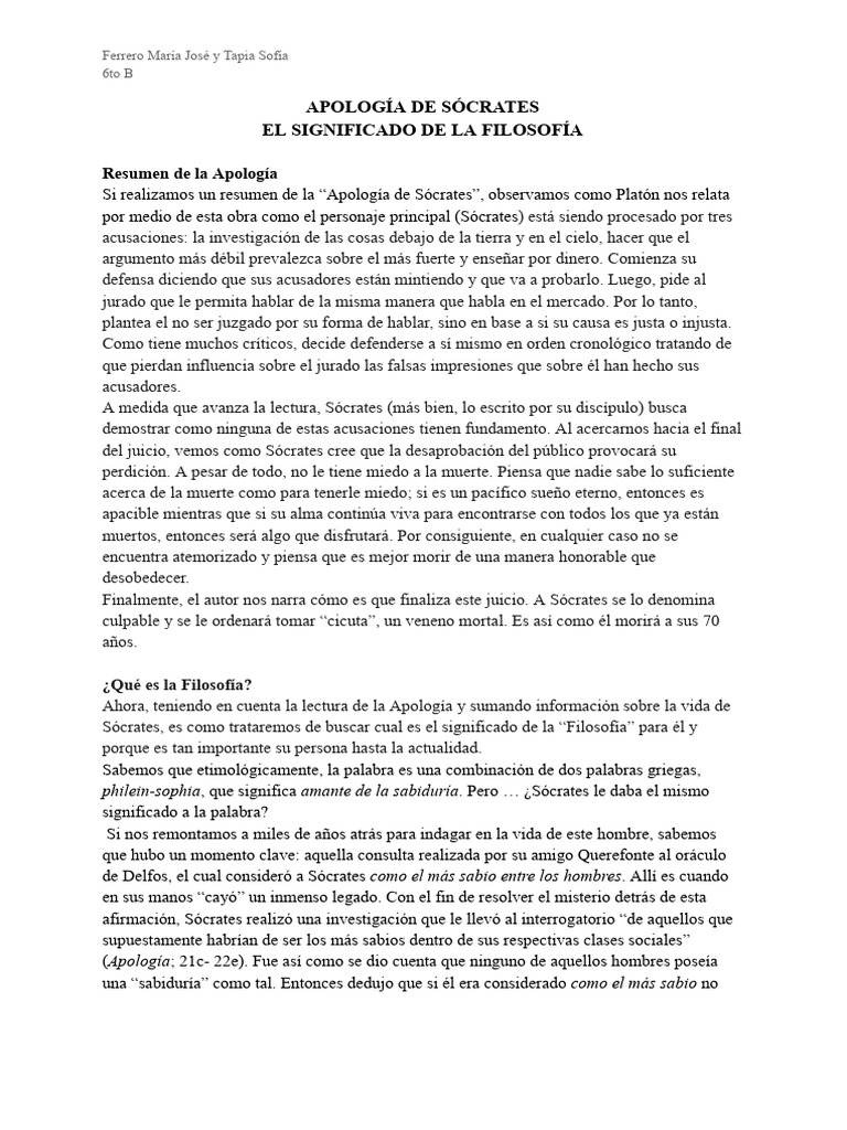 Apología de Sócrates | PDF | Sócrates | Disculpa (Platón)