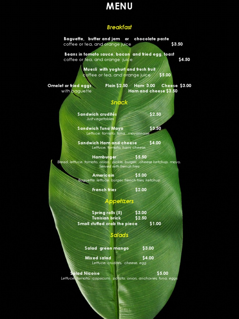 Botanica Menu: Breakfast & Snacks | PDF