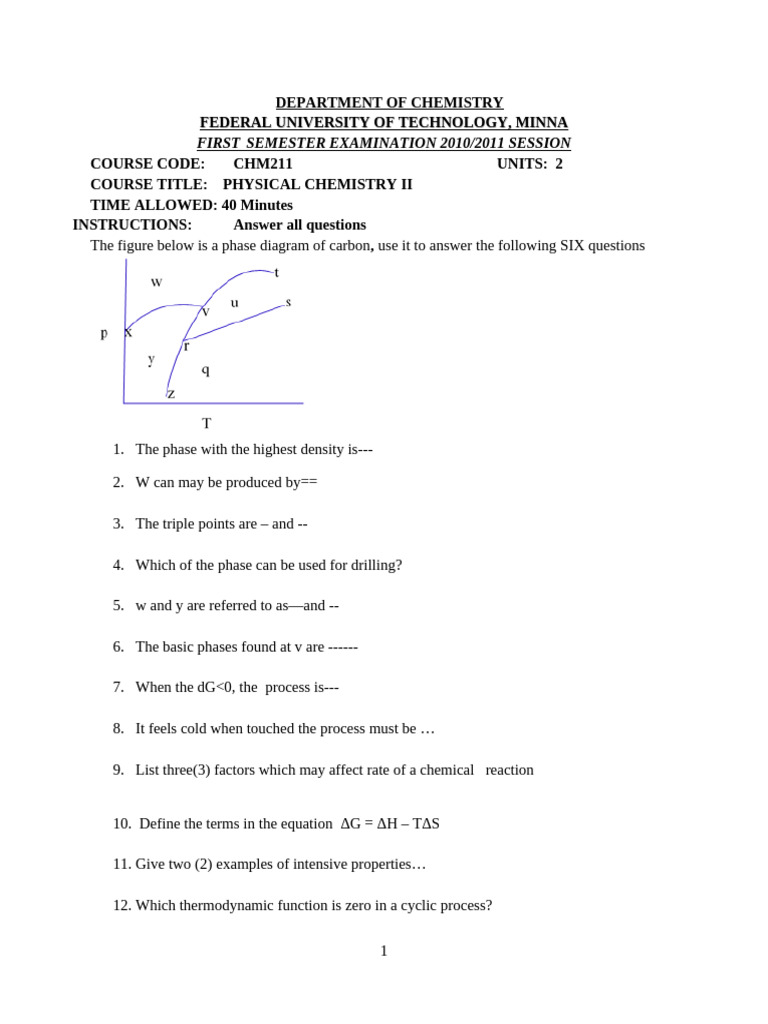 Chm211 2011 past question pdf physical sciences chemistry