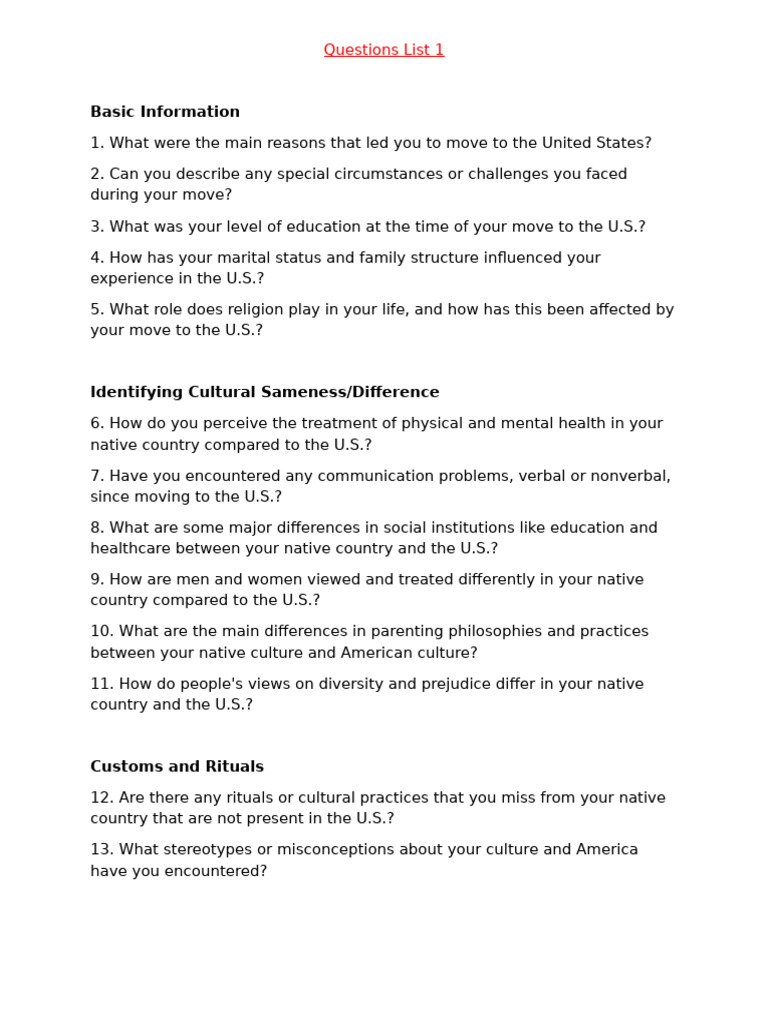 Cultural Adjustment Questions for Immigrants | PDF | Prejudices | Thought
