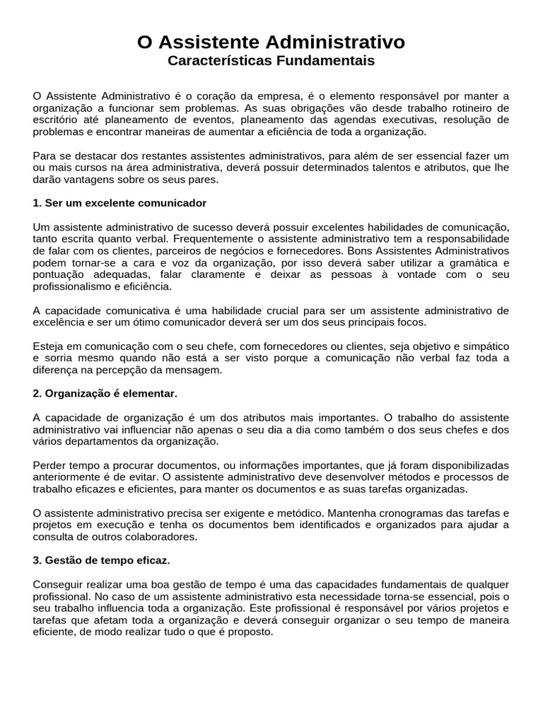 Habilidades Essenciais do Assistente Administrativo | PDF | Comunicação ...