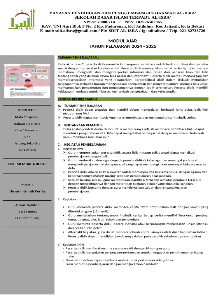 Modul Ajar Bahasa Indonesia Kelas 5 | PDF | Karier & Perkembangan ...