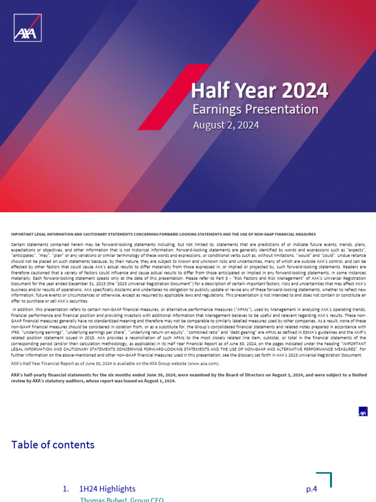 2024-08-01 - AXA - HY24 Earnings Presentation | PDF | Investing ...