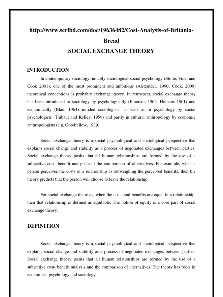 Social Exchange Theory | PDF | Sociology | Market (Economics)