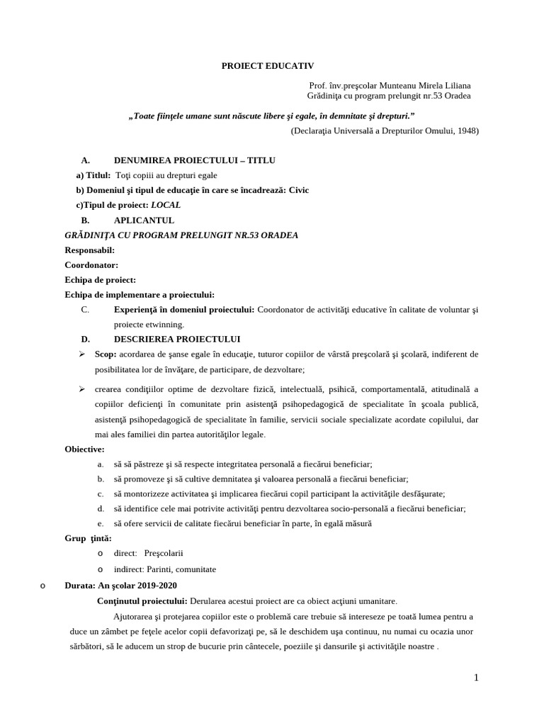 Proiect Educativ | PDF