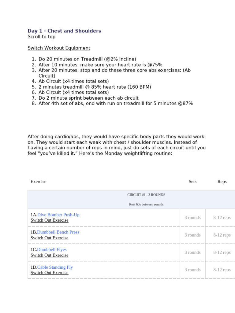 Weekly Workout Plan: Chest, Legs, Abs | PDF | Strength Training | Heart ...