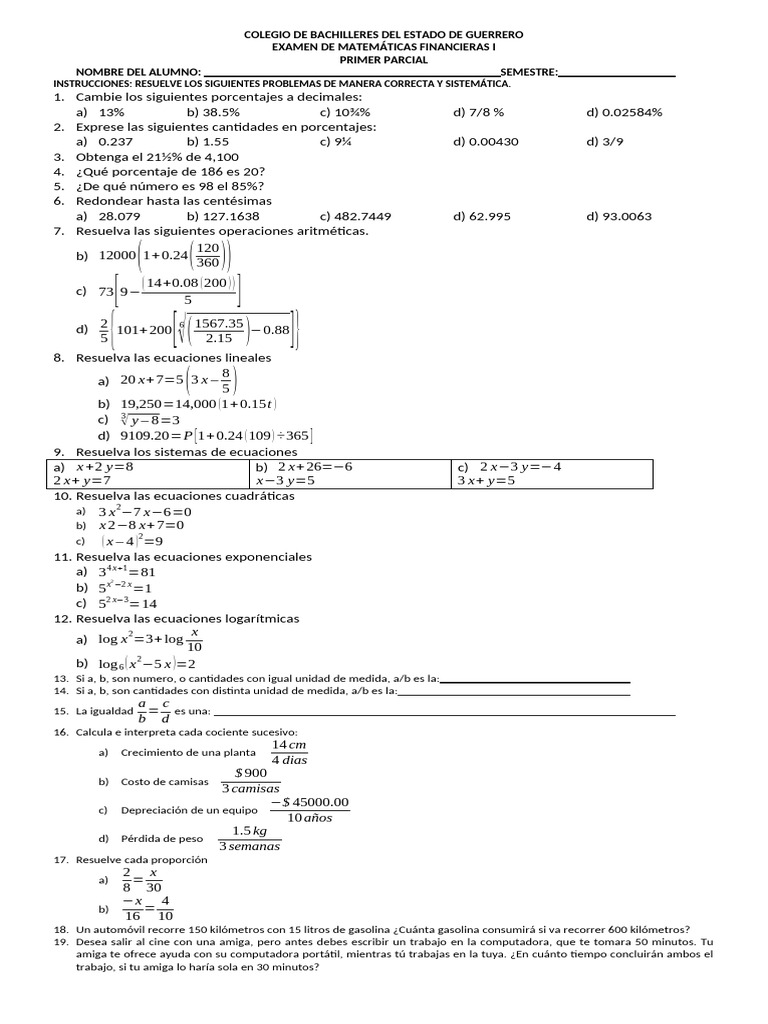 Examen de Matemáticas Financieras I | PDF | Matemáticas
