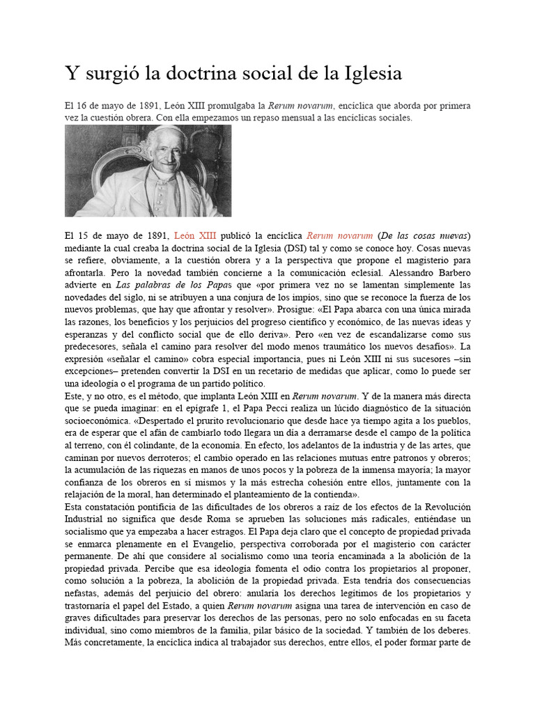 Historia de La Doctrina Social de La Iglesia | PDF | Doctrina social ...