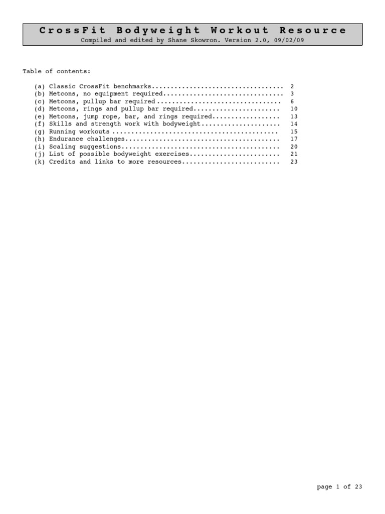 Crossfit Bodyweight Workout Resource | PDF | Strength Training ...