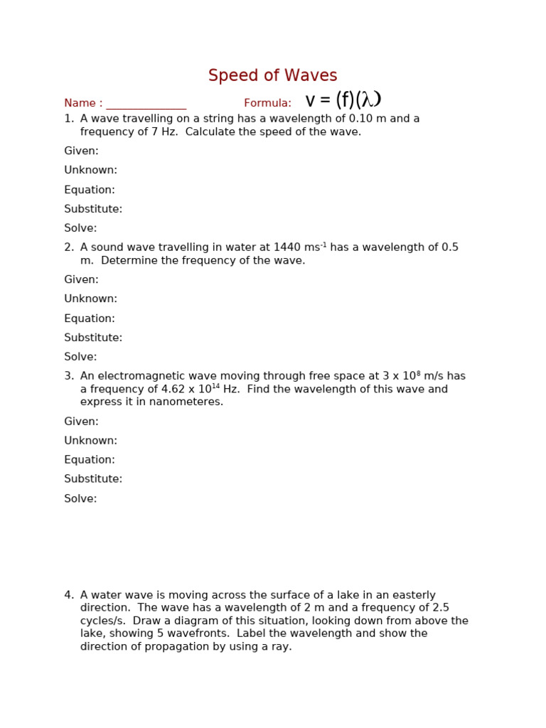 Wave Speed Calculations | PDF | Teaching Methods & Materials | Social ...