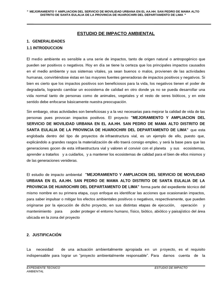 Estudio de Impacto Ambiental EIA - OK | PDF | Evaluación de impacto ...