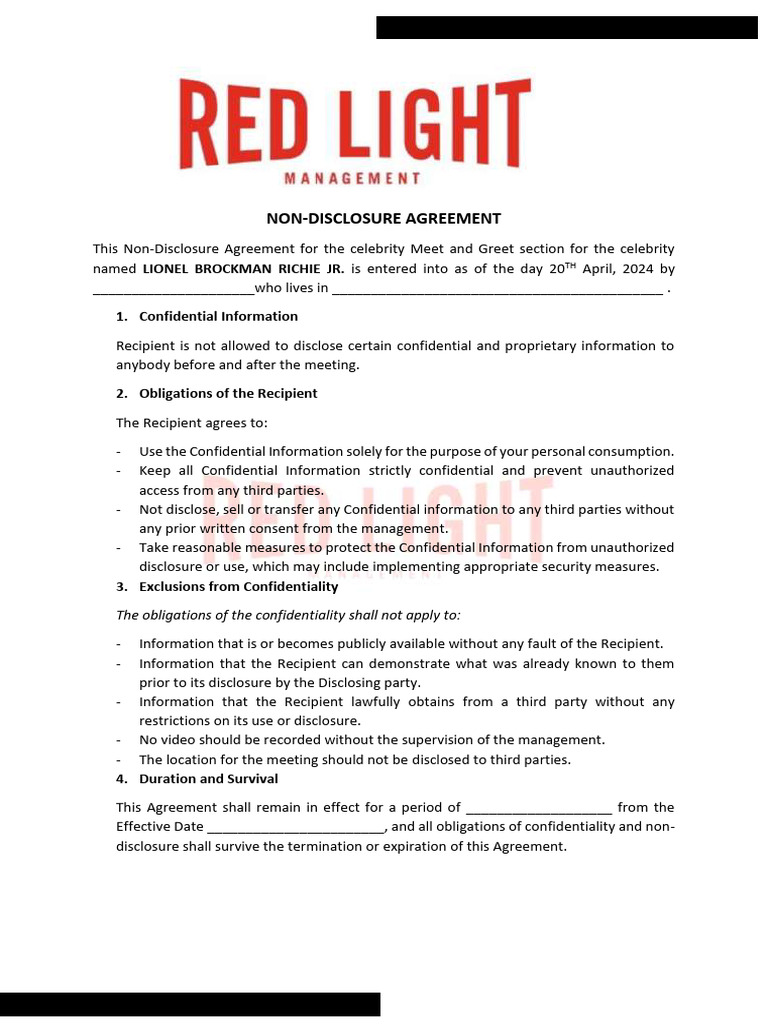 Lionel Richie Fan NDA & Card Info | PDF | Non Disclosure Agreement ...